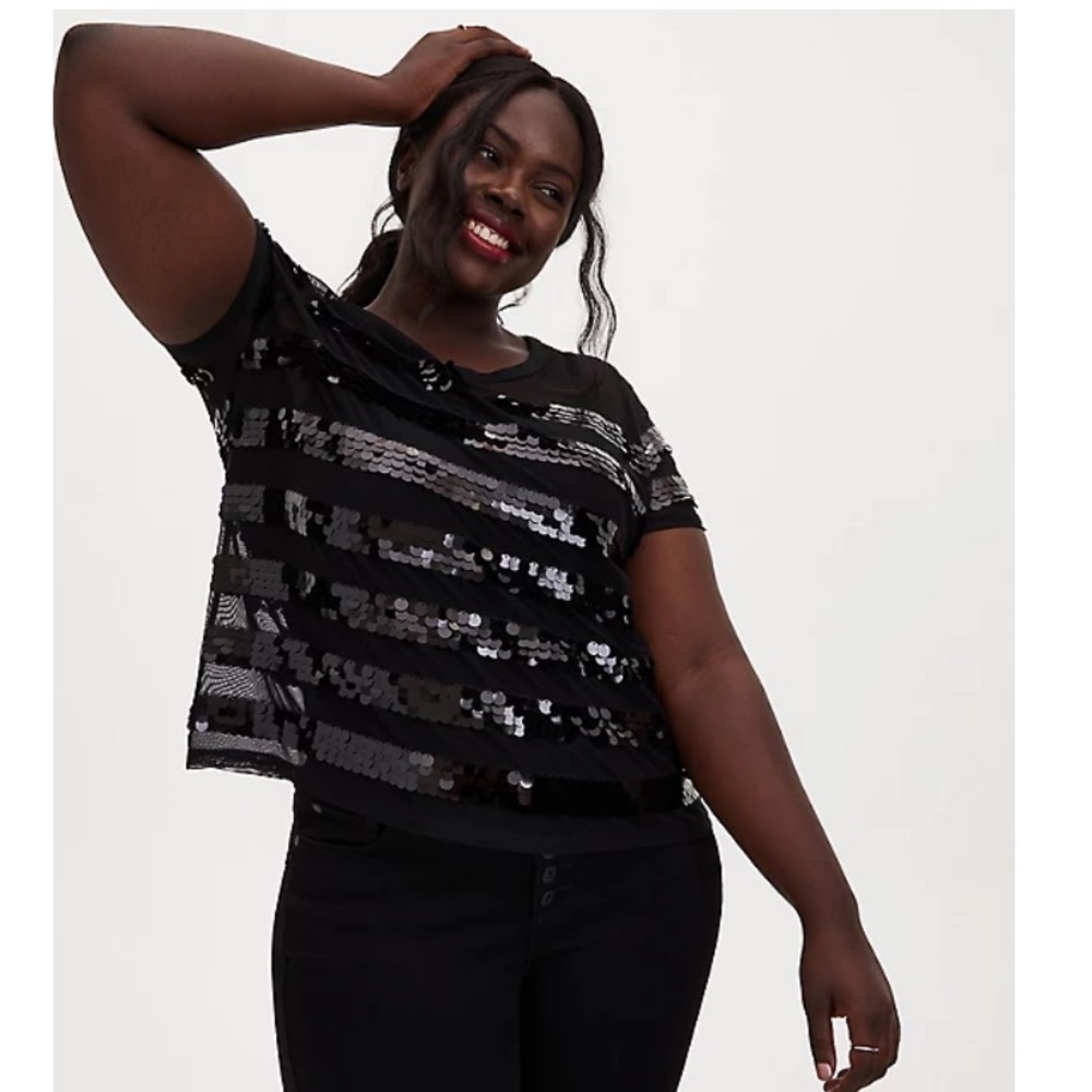 Torrid Black Sequin Stripe Sheer Mesh Top SIZE 3